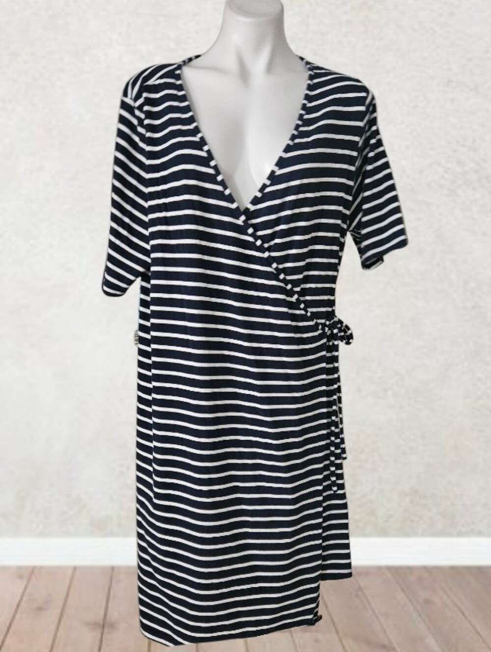 M-anxiu Striped Navy and White Wrap  Dress XL